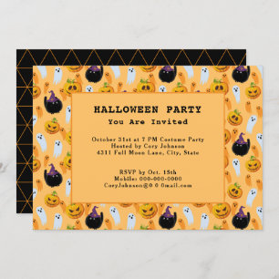 Black Cats Ghost Jack o' Lanterns Halloween Party Invitation