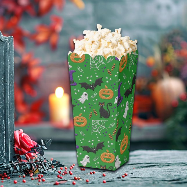 Black Cats Ghosts Bats Green Pattern Halloween Favour Box (Creator Uploaded)