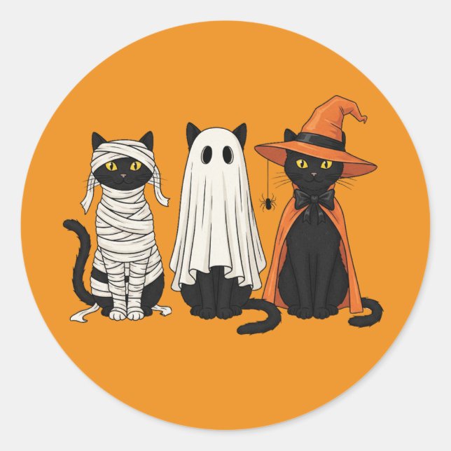 Black Cats Ghosts Halloween Classic Round Sticker (Front)
