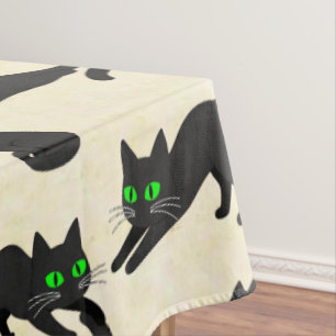Black Cats Green Eyes Cute Kittens Warm Cream Tablecloth