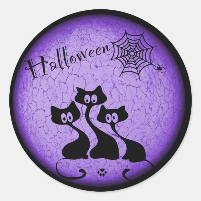 Black Cats Halloween Classic Round Sticker (Front)