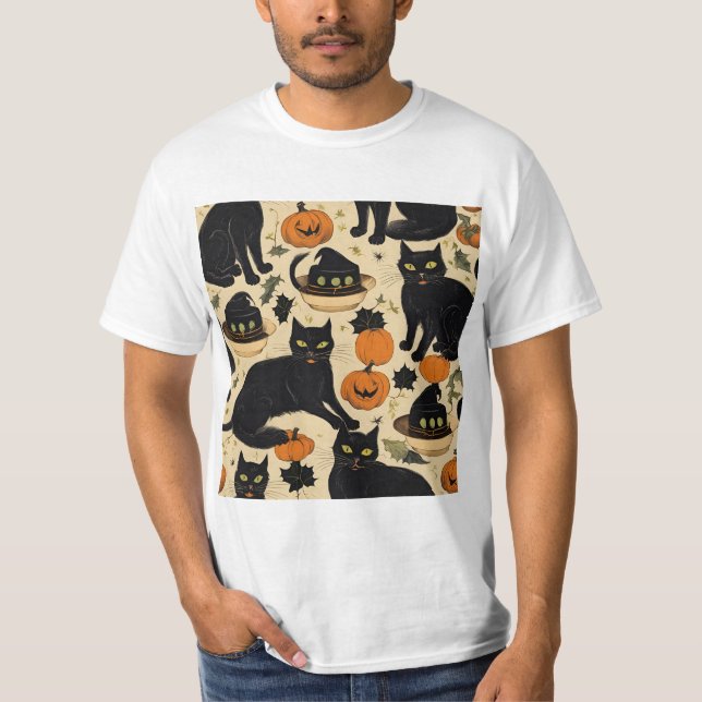 black cats halloween horror gifts funny boo 2024 T-Shirt (Front)