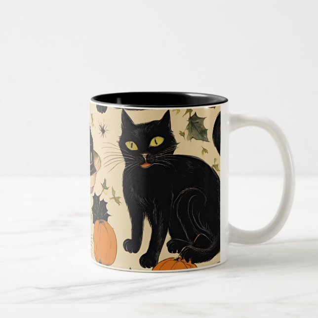 black cats halloween horror gifts funny boo 2024 Two-Tone coffee mug (Right)