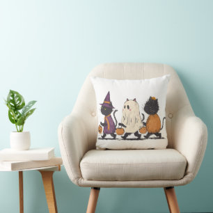 Black Cats Halloween Trick or Treat Cute Spooky Cushion