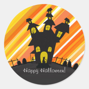Black Cats Haunted House Halloween Party Classic Round Sticker