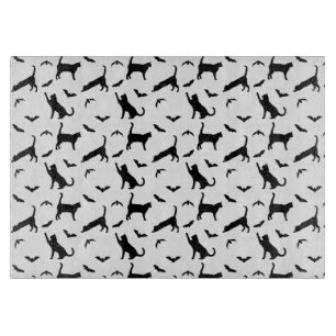 Black Cats Hunting Bats Simple Halloween Pattern Cutting Board
