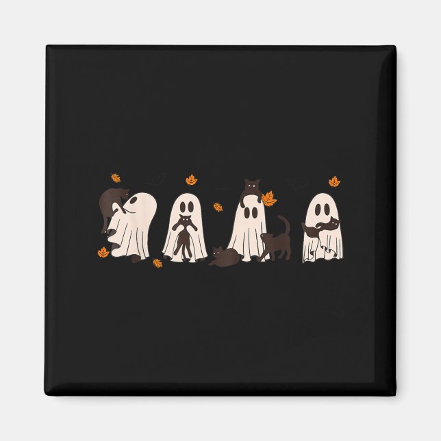 Black Cats In Cute Ghost Cat Halloween Magnet (Front)