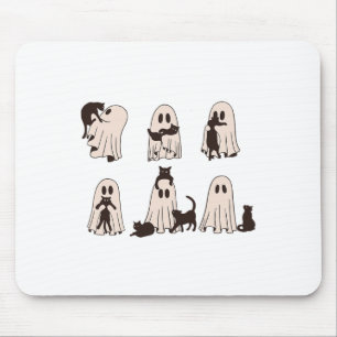 Black Cats In Ghost Costume - Cute Ghost Cat Hallo Mouse Mat