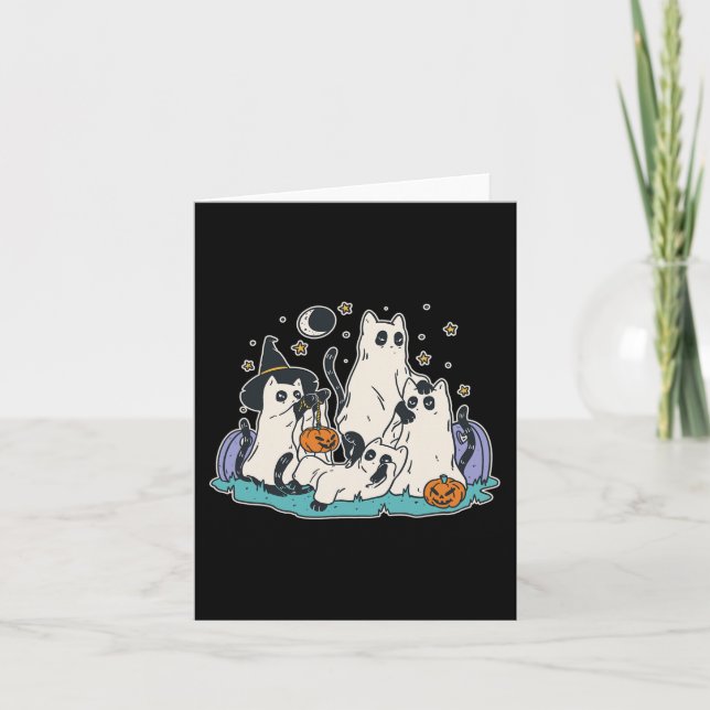 Black Cats in Ghost Costume - Cute Women and Men H Card (Front)