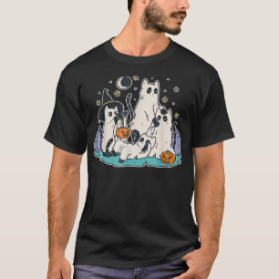 Black Cats in Ghost Costume  Cute Women and Men Ha T-Shirt
