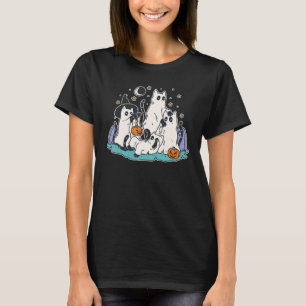 Black Cats in Ghost Costume Cute Women and Men Ha T-Shirt