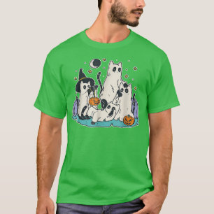 Black Cats In Ghost Costume Cute Women And Men Hal T-Shirt
