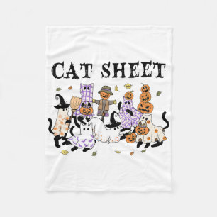 Black Cats In Ghost Costume Funny Cat Sheet Hallow Fleece Blanket