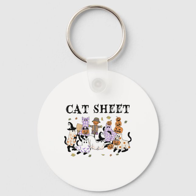 Black Cats In Ghost Costume Funny Cat Sheet Hallow Key Ring (Front)