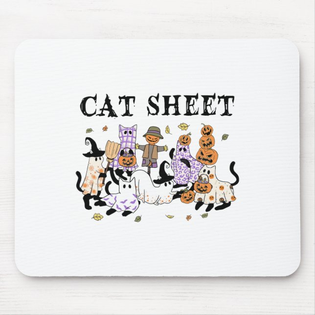 Black Cats In Ghost Costume Funny Cat Sheet Hallow Mouse Mat (Front)