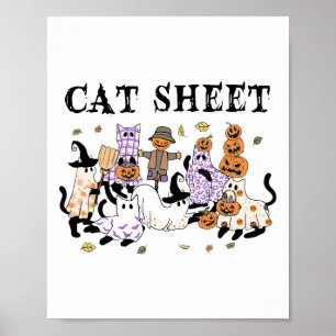 Black Cats In Ghost Costume Funny Cat Sheet Hallow Poster