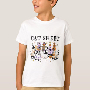 Black Cats In Ghost Costume Funny Cat Sheet Hallow T-Shirt