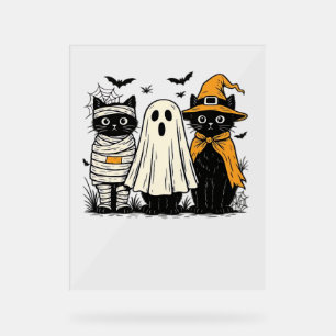 Black Cats in Halloween Costumes – Ghost, Witch, a Acrylic Sign