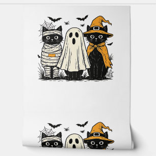 Black Cats in Halloween Costumes – Ghost, Witch, a Wallpaper