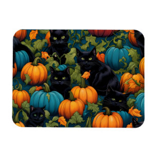Black cats in Pumpkin patch - Halloween Magnet