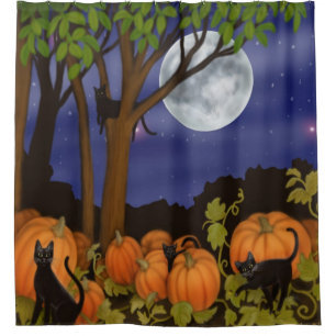 Black Cats in Pumpkin Patch Shower Curtain