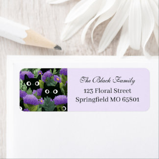 Black Cats In Purple Flower Garden Return Address