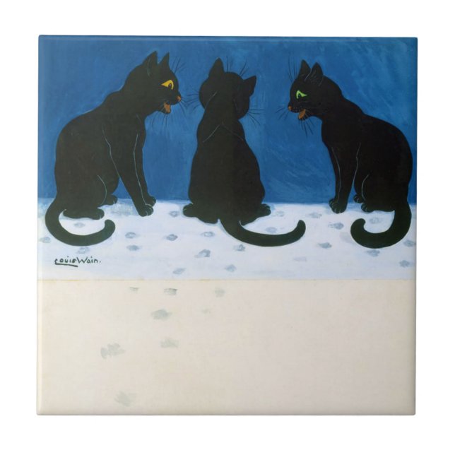 Black Cats in the Snow, Louis Wain Tile (Front)