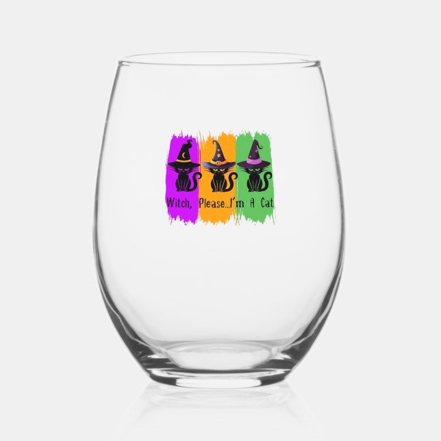 Black Cats In Witch Hats Essential T-Shirt Stemless Wine Glass (Front)