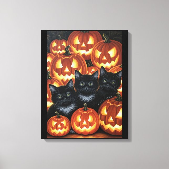 Black Cats & Jack O’Lanterns Canvas Print (Front)