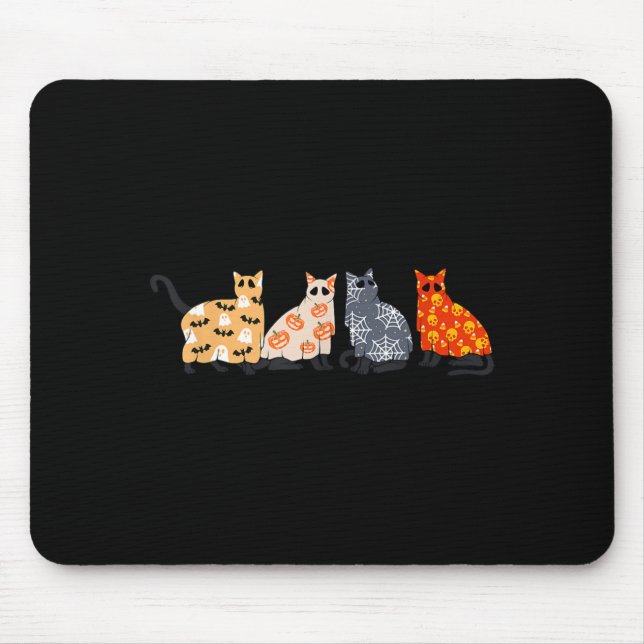 Black Cats Kitten Kitty Pumpkin Scary Spooky Ghost Mouse Mat (Front)
