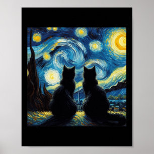 Black Cats Lover Starry Night Van Gogh Cat Mum Cat Poster
