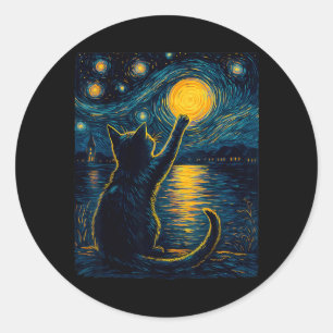 Black Cats Lover Starry Night Vincent Van Gogh Classic Round Sticker