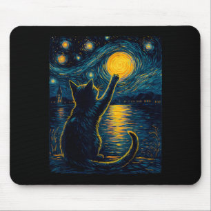 Black Cats Lover Starry Night Vincent Van Gogh Mouse Mat