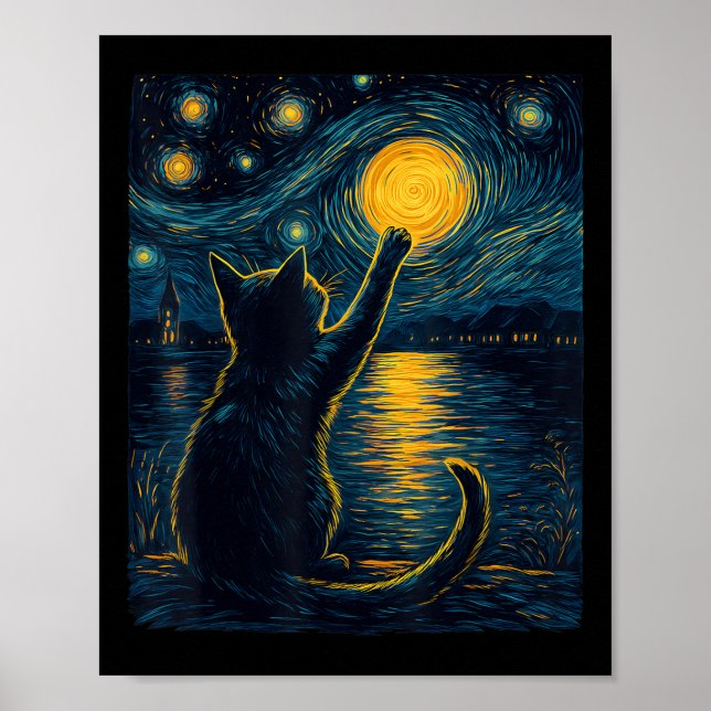 Black Cats Lover Starry Night Vincent Van Gogh  Poster (Front)