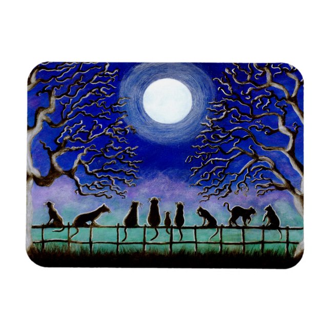 Black cats magnet "Nine Tails" (Horizontal)