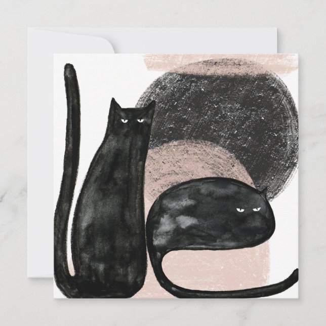 Black cats minimalist illustration, cat modern art card (Front)
