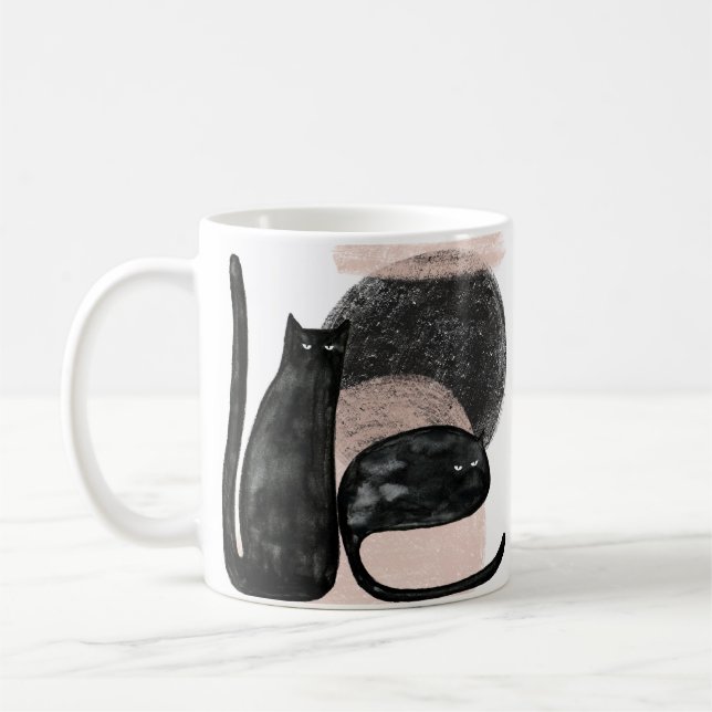 Black cats minimalist illustration, cat modern art coffee mug (Left)