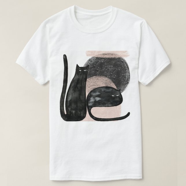 Black cats minimalist illustration, cat modern art T-Shirt (Design Front)