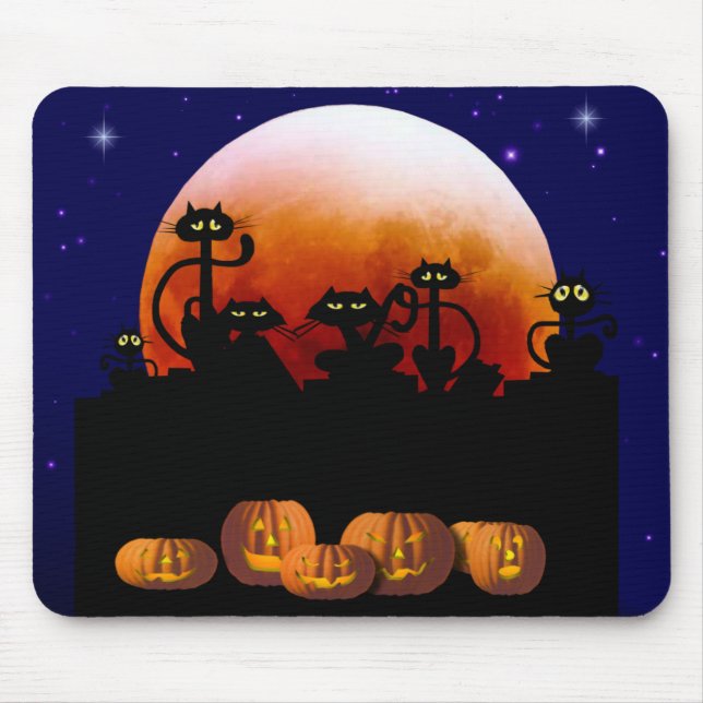 Black Cats, Moon, Pumpkins Mousepad (Front)