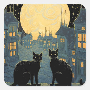 Black Cats on A Rooftop Square Sticker