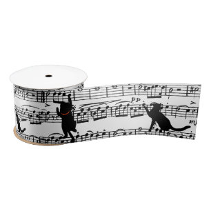 Black Cats On Music Satin Ribbon