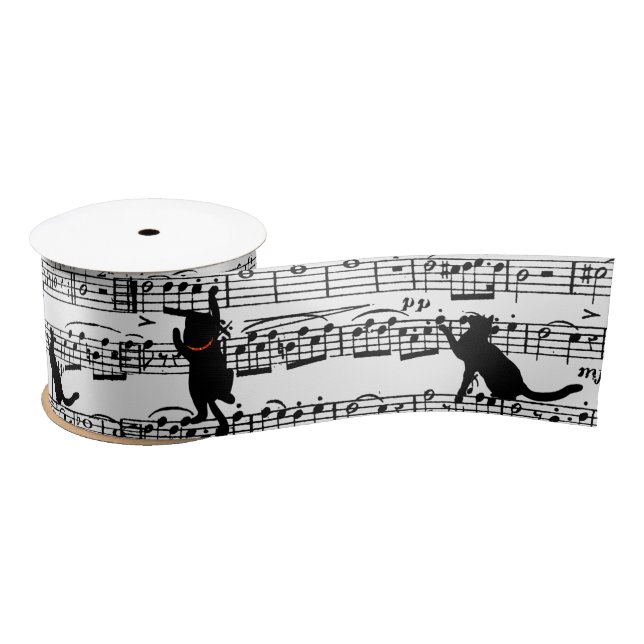 Black Cats On Music Satin Ribbon (Spool)