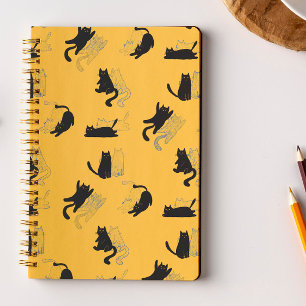 Black Cats on Mustard with Blue Outlines– Modern Notebook
