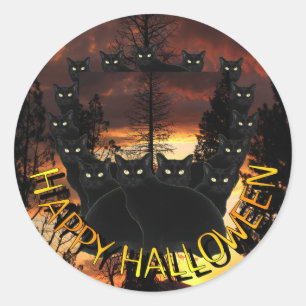 Black Cats On Patrol Halloween Stickers