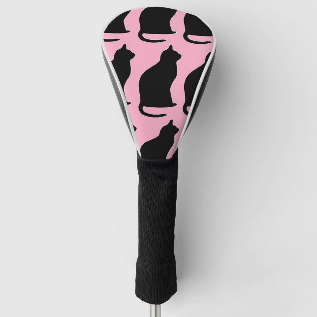 Black cats on pink golf head cover (Front)