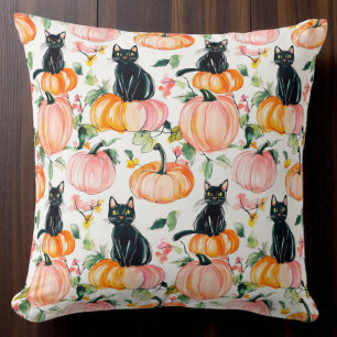 Black Cats on Pumpkins Fall Halloween Cushion
