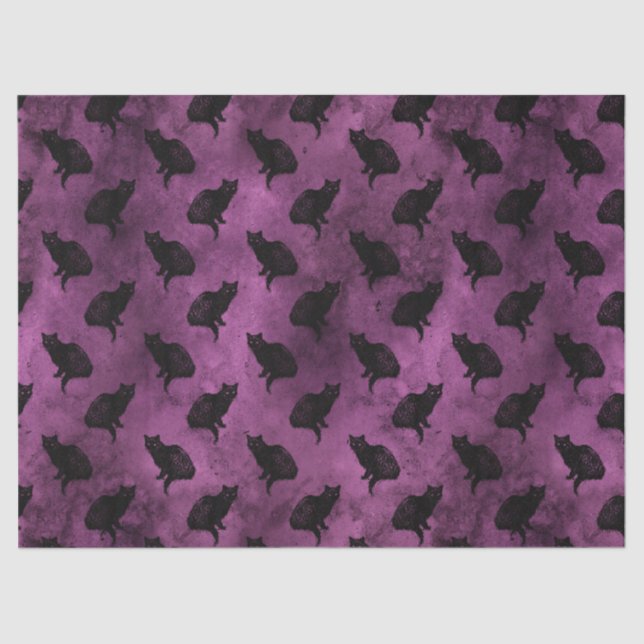 Black Cats on Purple Decoupage Tissue Paper (Front)
