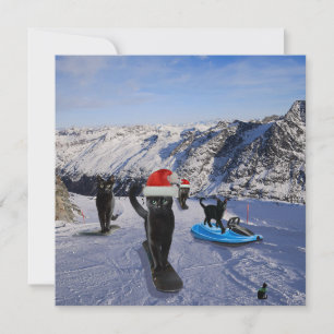 Black Cats On Snowboards Folded Greeting Card