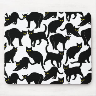 Black Cats on White Mouse Mat