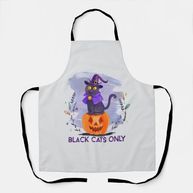 Black Cats Only – Witch Cat on Jack-O’-Lantern Apron (Front)